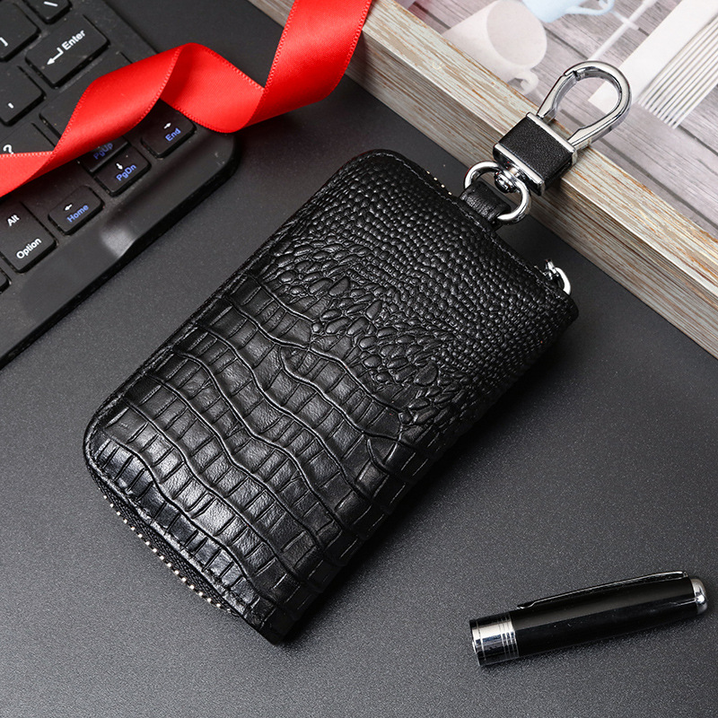 Cuero genuino caja de la llave del coche piel de vaca hombres y mujeres cremallera llavero de gama alta exquisita bolsa de clave de cabeza de cocodrilo 2021 Nuevo