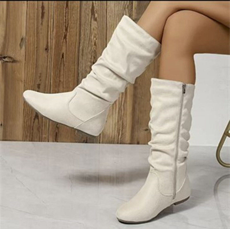 Dames slouch laarzen van suède western stijl met ritssluiting_voghion.com