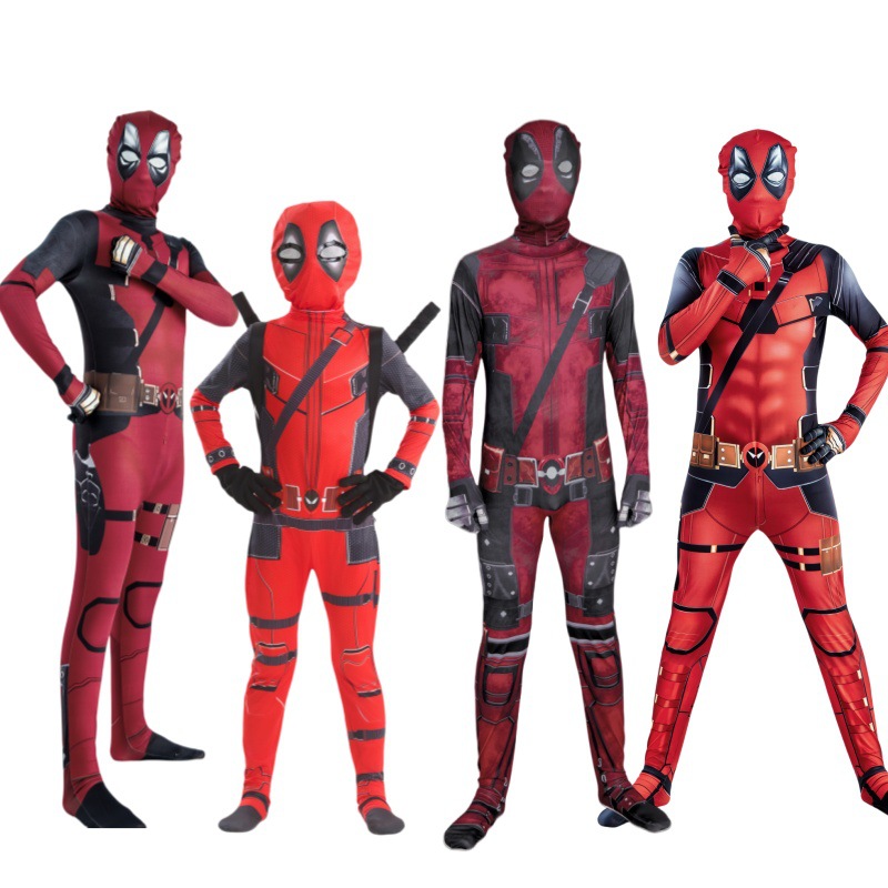 新款死侍连体衣紧身衣儿童演出服Deadpool万圣节cos服装成人衣服
