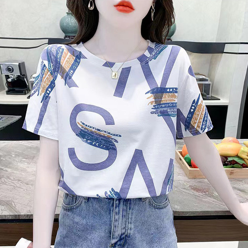 夏装2025年新款宽松短袖纯棉t恤女士夏季白色半袖打底衫女上衣服.