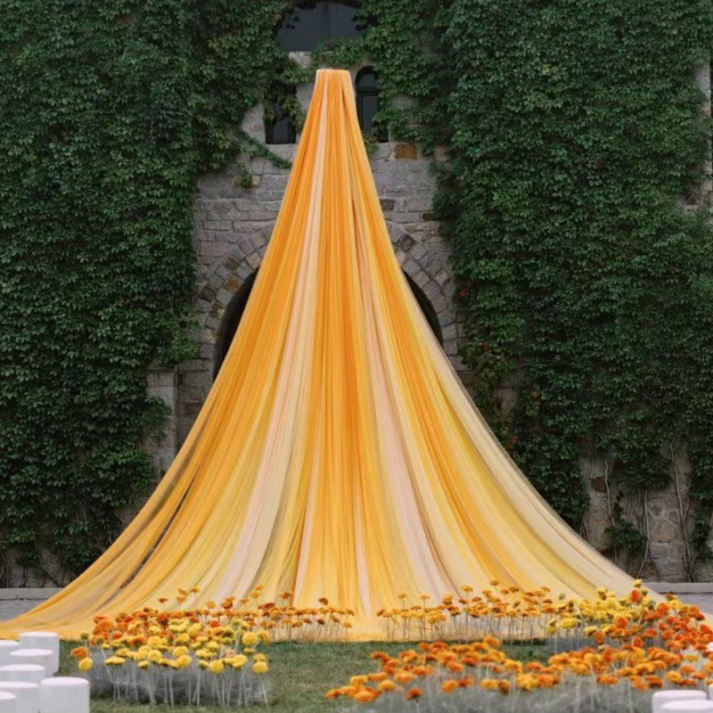 Orange Red Orange Yellow Orange Draped Soft Mesh Wedding Dress Fabric Photo Wedding Background Scene Layout Mesh