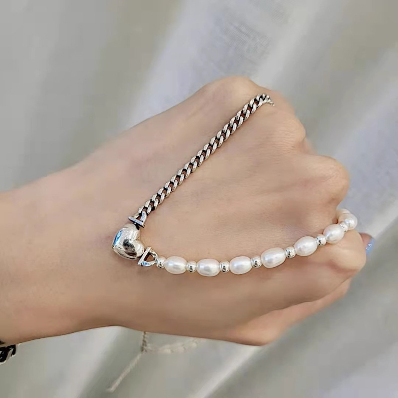 Pearl Double Heart Necklace Women's Fashion Temperament Commuter All match High grade Necklace Clavicle Chain_ipsvogv.com