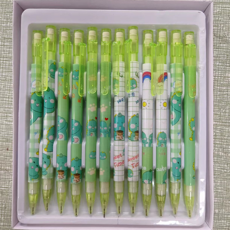 Lápiz automático en caja de melocotón dinosaurio de dibujos animados de alto aspecto lápiz móvil estudiante de escuela primaria Linda pluma creativa