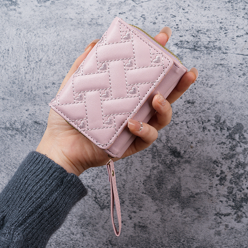 Fábrica nueva billetera corta simple bordado amor PU bolso de cambio multi tarjeta pequeña cartera bolsa de tarjetas