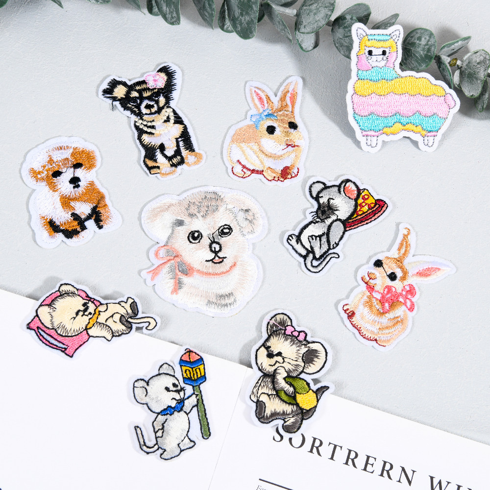 馨文现货电脑绣花布贴可爱卡通动物老鼠兔子羊款服装包包鞋帽搭配