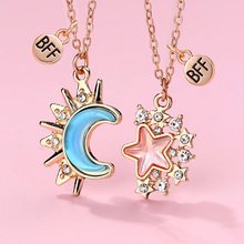 跨境热卖儿童项链简约星星月亮锁骨链合金滴油闺蜜项链首饰品批发