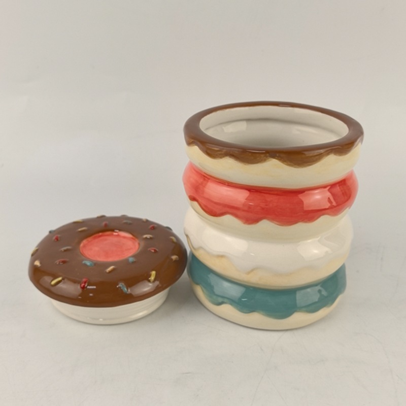 Tarro sellado de donas de cerámica personalizado, forma de donas multicapa pintadas creativas, personalidad, lata de postre de alta gama, lata de cera