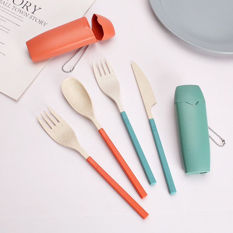 Cross-Border Japanese Wheat Straw Tableware Knife, Fork, Spoon and Chopsticks Three-Piece Set Outdoor Folding Portable Tableware Gift Set Cross-Border Japanese Wheat Straw Tableware Knife, Fork, Spoon and Chopsticks Three-Piece Set Outdoor Folding Portable Tableware Gift Set