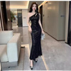 Heavy industry tassel one shoulder sexy fishtail skirt high-end light luxury niche sequin evening dress dress