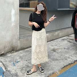 韩版高腰蕾丝镂空半身裙女2026夏季新款小个子时尚减龄包臀长裙子