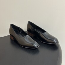 极简风真皮低跟奶奶鞋 kht复古方头松紧口懒人单鞋欧美女鞋货源