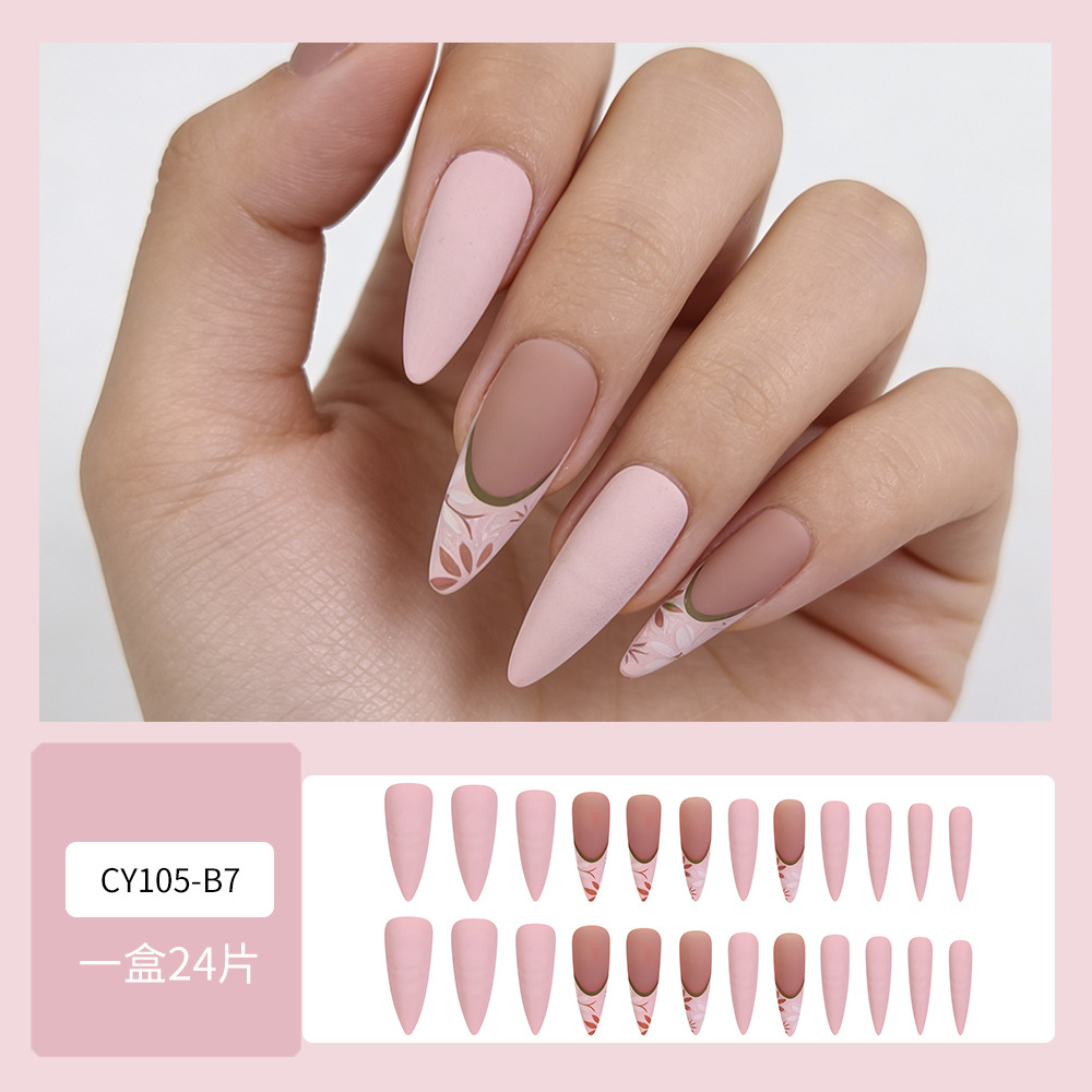 Comercio exterior simple retrógrado mosaico desnudos polvo mate parche de uñas francés 24 piezas de manicure mezclado image 3
