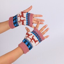 圣诞小鹿手套万圣节新款针织手套半指电脑手套彩色保暖手套现货