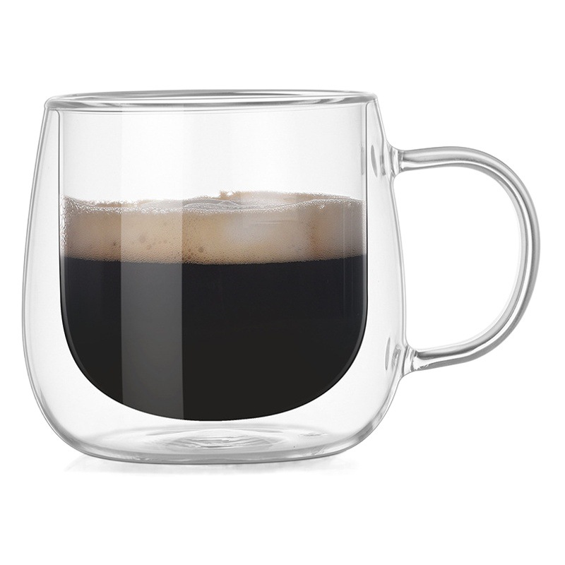 Hogar de doble capa de vidrio de borosilicato oficinista café leche taza de té con mango taza de té transparente regalo