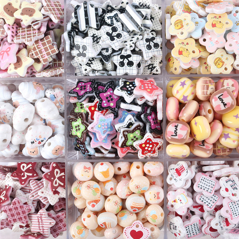 Cartoon Frosted Kt Cat Winnie the Pooh Printed Star Hanging Hole Pendant Straight Hole Beaded DIY Mobile Phone Chain Bag Hanging Accessories