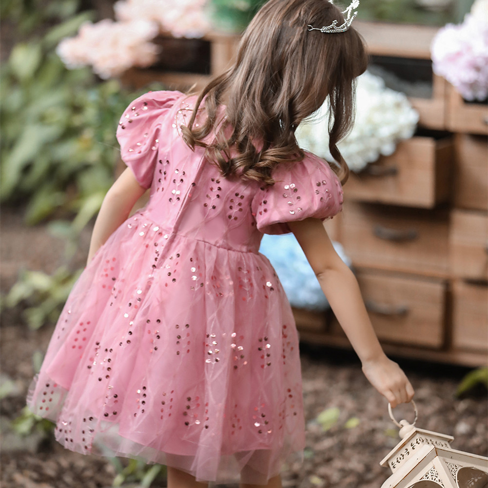 兒童禮服公主裙泡泡袖六一花童小女孩演出蓬蓬紗裙圣誕萬圣節(jié)服裝