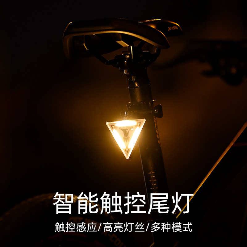 Bicycle Triangle Tail Light Smart Touch Waterproof Warning Light Outdoor Night Running Hiking Warning Hanging Light Cycling Equipment