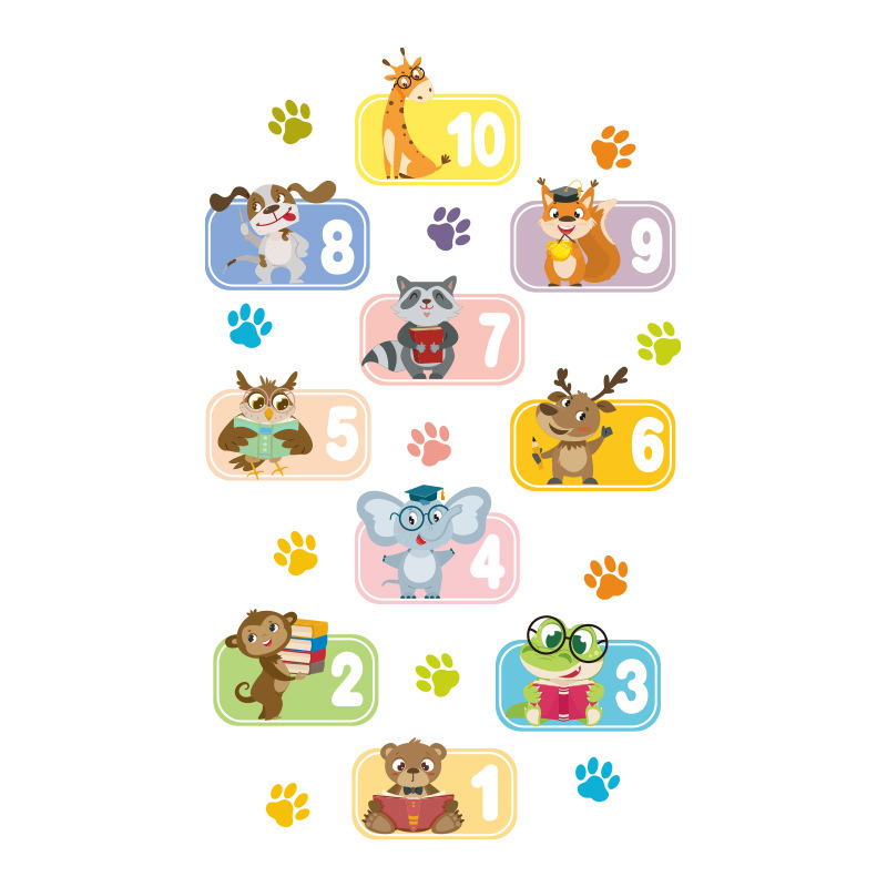 Lvkang CH27010ABC Animal Number Floor Cartoon Hopscotch Game Kindergarten Children Living Room Self-Adhesive Stickers_maomaolike.com