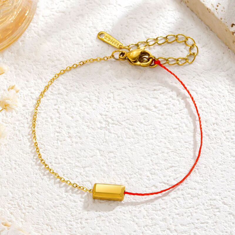 Chinese Style Chocolate Small Gold Brick Spliced ​​Square Red Rope Bracelet for Women Ins Fashion Stylish Simple Versatile Bracelet