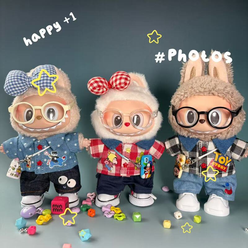 Clothes Only] First and Second Generation Labubu Clothes Change Keychain Pendant Labubu Doll Clothes Three-Color Plaid Shirt