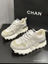 阿甘鞋女2025秋季新款真皮华夫厚底显脚小爆款百搭休闲运动老爹鞋