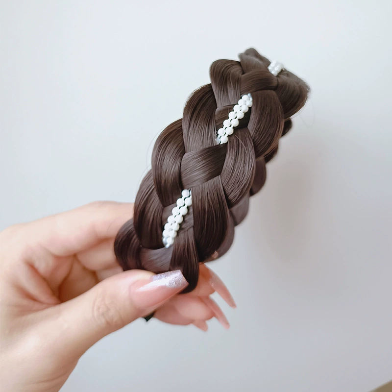 handmade wig headband with pigtail, scalloped hair accessory, matte silk, Ø≈15 cm