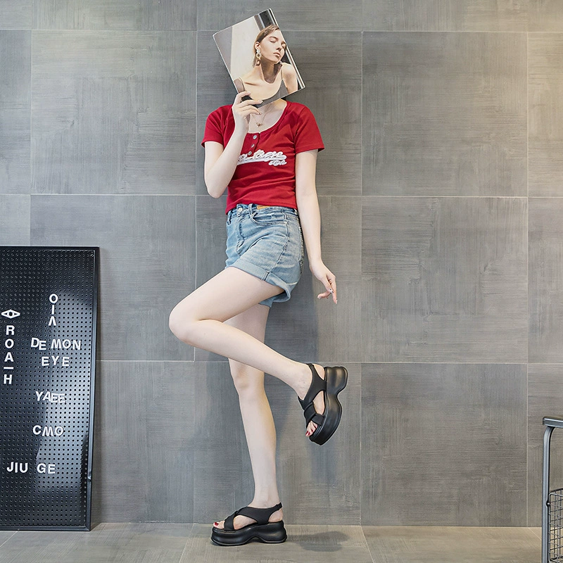 Summer sandals platform, fashionable universal footwear, high shoes for leisure, for teenagers