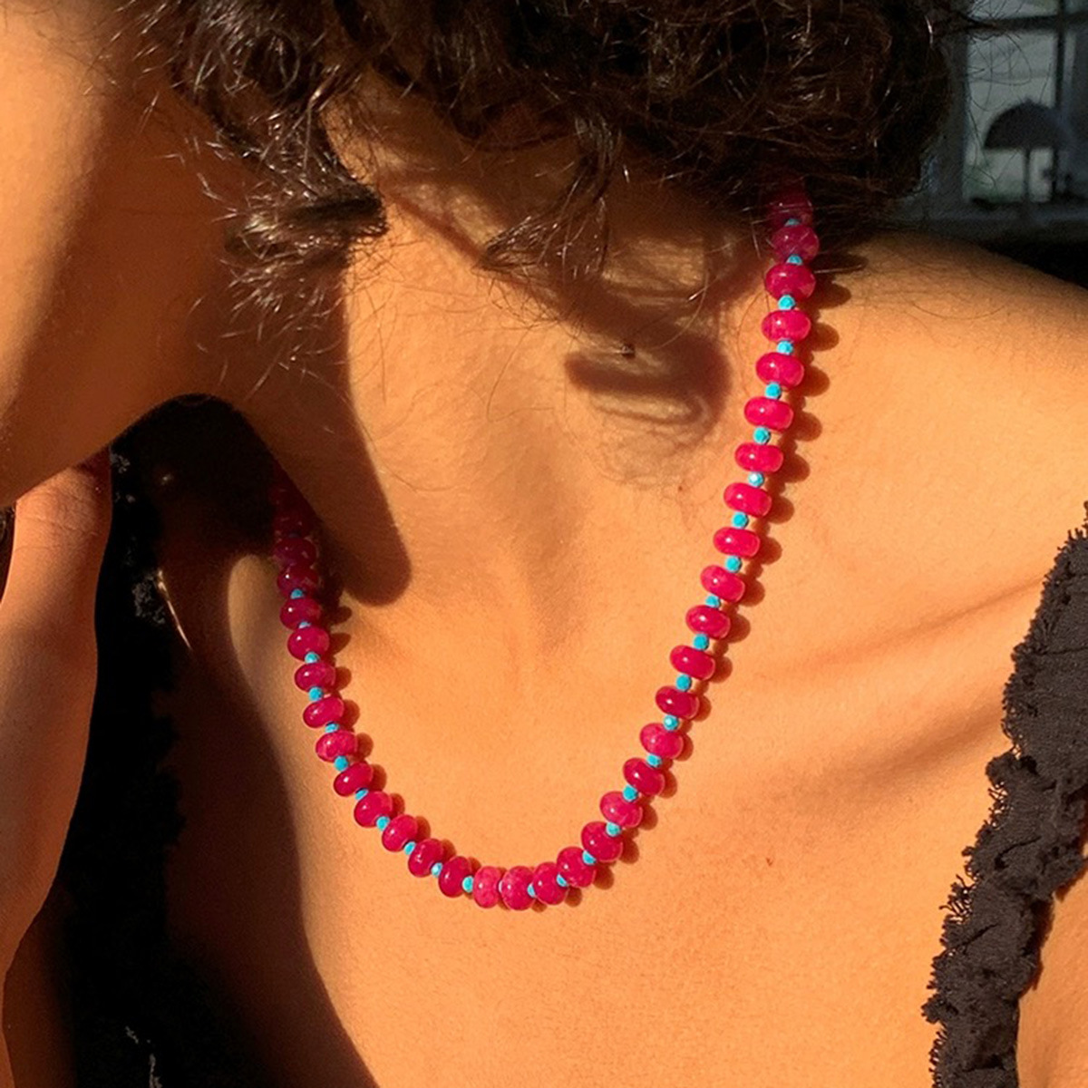 36g Weight Necklace Classification 1 Piece Quantity Natural Stone Blue Pine Simple Style Classic Style Beaded Round Necklace