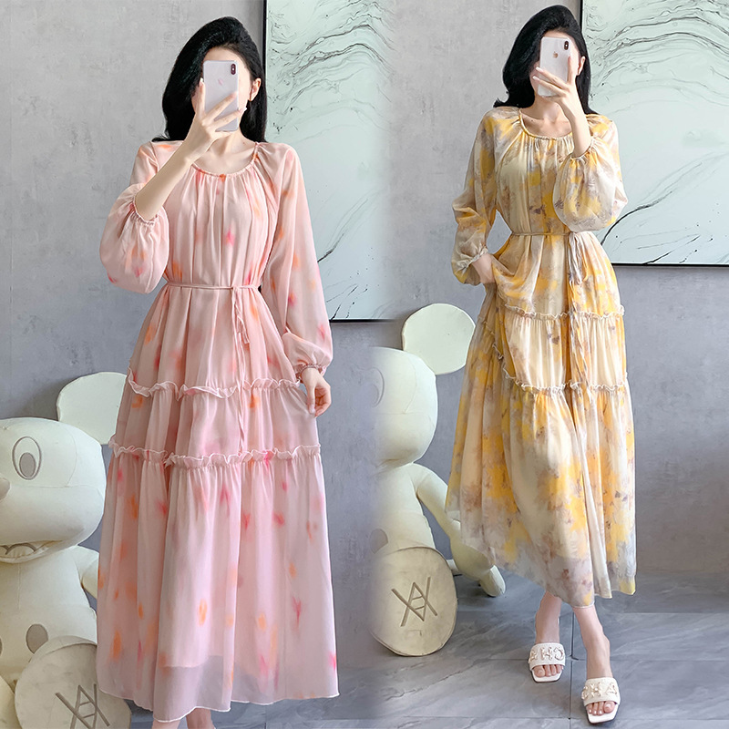2025 New Women's Summer European and American Tall Chiffon to Ankle Elegant Super Long dress Dress