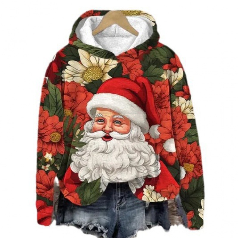 Moletom com capuz masculino com estampa divertida de Natal - Pulôver aconchegante com desenhos festivos, modelagem solta, manga longa, estilo streetwear_voghion.com