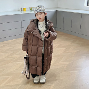 2025 New Over-The-Knee Long Children's Feather Velvet Silk Jacket Winter Casual Thickened Children's Clothing Boys Girls Jackets Wholesale