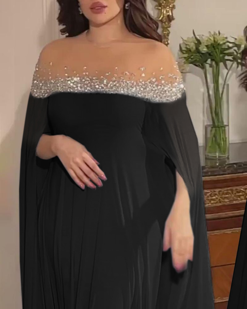 Elegant aftenkjole for damer med perler og stein i chiffon_voghion.com