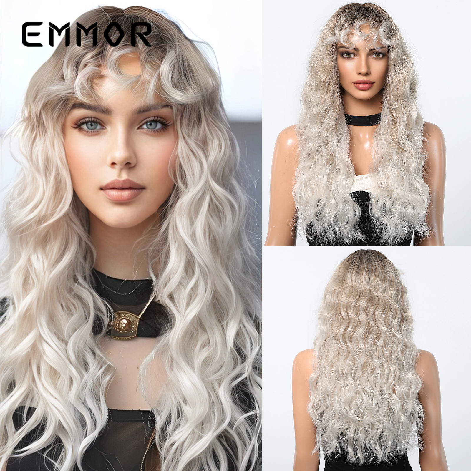 Estilo europeo y americano nuevo estilo blanco rubio lana rizado largo cabello rizado moda ambiente perezoso peluca cabello completo tipo wigs
