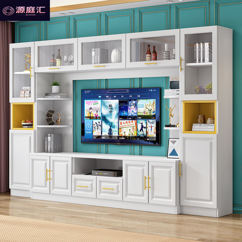 Solid Wood Tv Cabinet with Large Capacity and Storage, High Aesthetic Value, Integrated Luxury Background Wall Tv Cabinet for Home Use in the Living Room