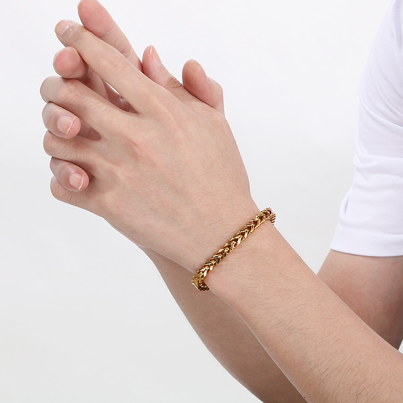 304 Stainless Steel Material Hip-Hop Vintage Style Geometric Titanium Steel Plating Men's Bracelets Men's Chain Bracelets