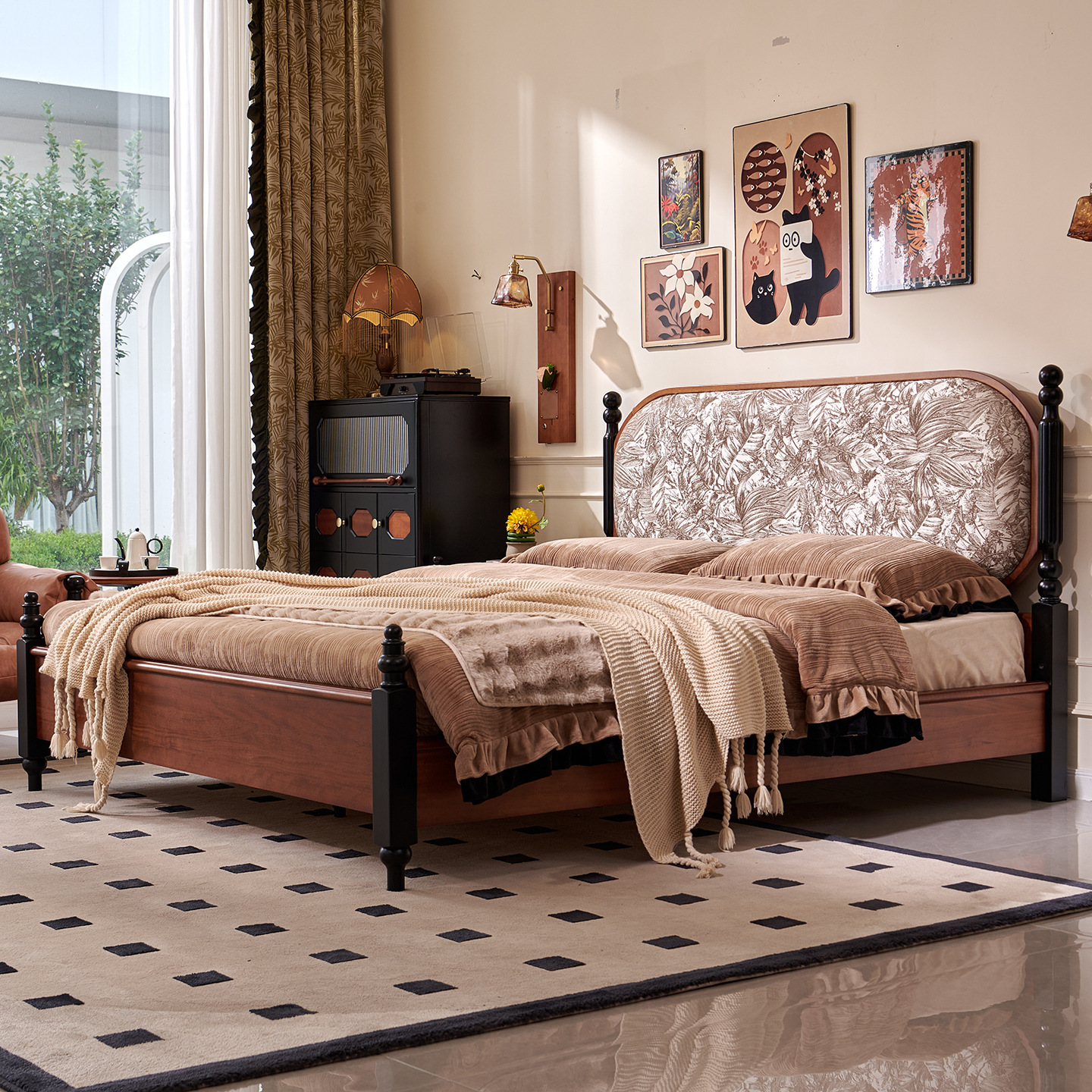 French-Style Vintage Solid Wood Bed Master Bedroom Mid-Century Anna Large Bed 1.8m High-End Double Bed Wedding Bed