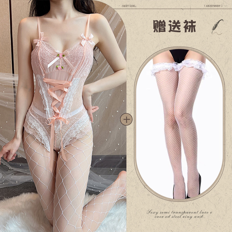 핑크+506 레이스 망사스타킹 화이트