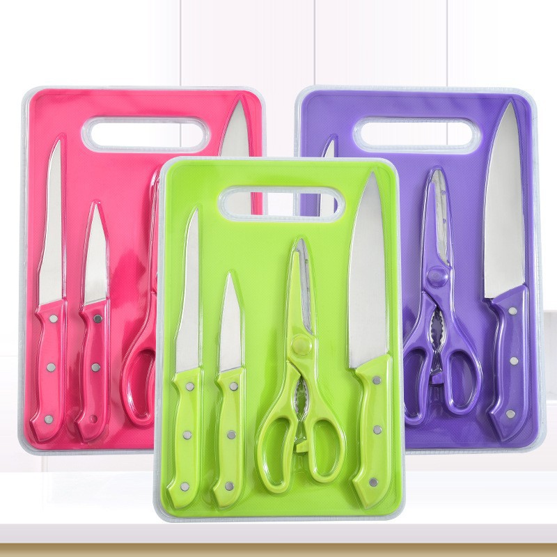 Cuchillo de frutas de acero inoxidable doméstico de cinco piezas cuchillo de cocina cortador de melón planador de color conjunto de cuchillos Yangjiang en stock