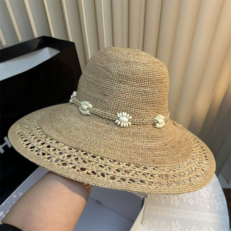 Cappello di paglia raffia stile hepburn donna cappello mare_voghion.com
