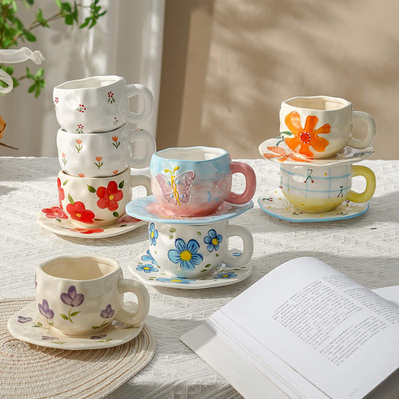 Taza de café de cerámica de alta calidad, taza de café de la tarde, esmalte de color, estilo chino, estilo retro coreano, hogar