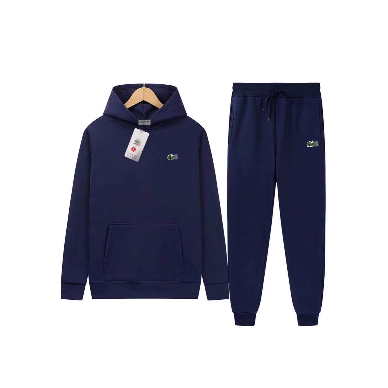 Cross-border foreign trade best-selling embroidered crocodile logo hoodie sweatshirt + sweatpants set, unisex, trendy casual wear