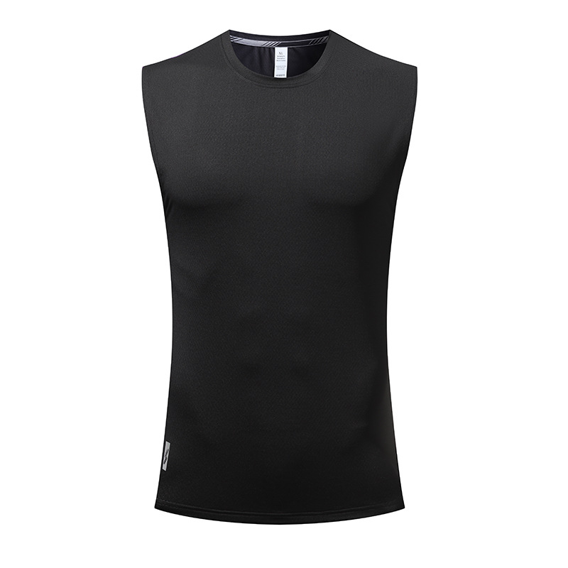 Verano hombres de seda de hielo deportes fitness Chaleco de secado rápido entrenamiento transpirable sin mangas casual suelta cuello redondo corte manga