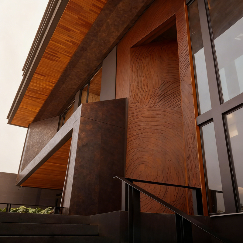 Custom Cast Aluminum Entry Door with Bias Axis for Villa, Double-Leaf Main Door with Heightened Central Axis, Wood Grain Finish, Export-Grade, Explosion-Proof