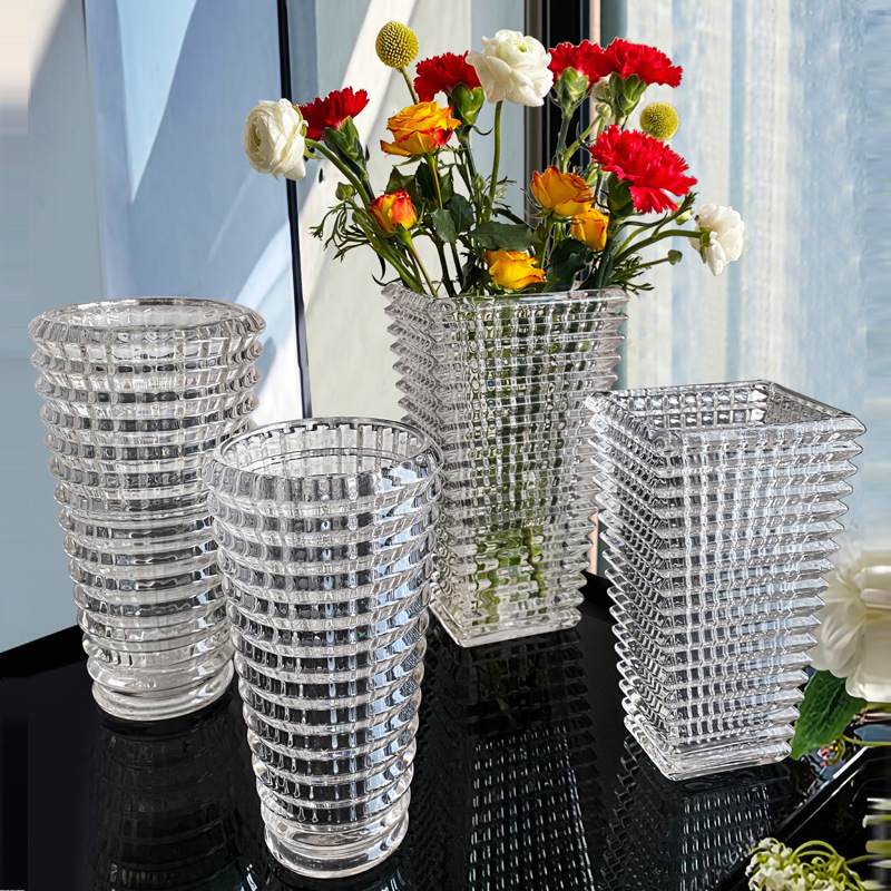 Free shipping straight hair new style living room glass flower vase dining table Vase decoration living room flower arrangement Crystal Bright same style wholesale