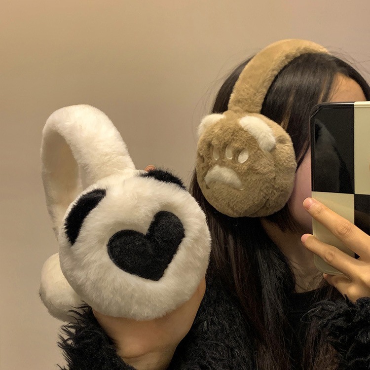 ぬいぐるみ耳カバー女性かわいい保温冬韓国版アニメ猫爪耳カバー学生自転車耳暖防凍耳保護|undefined
