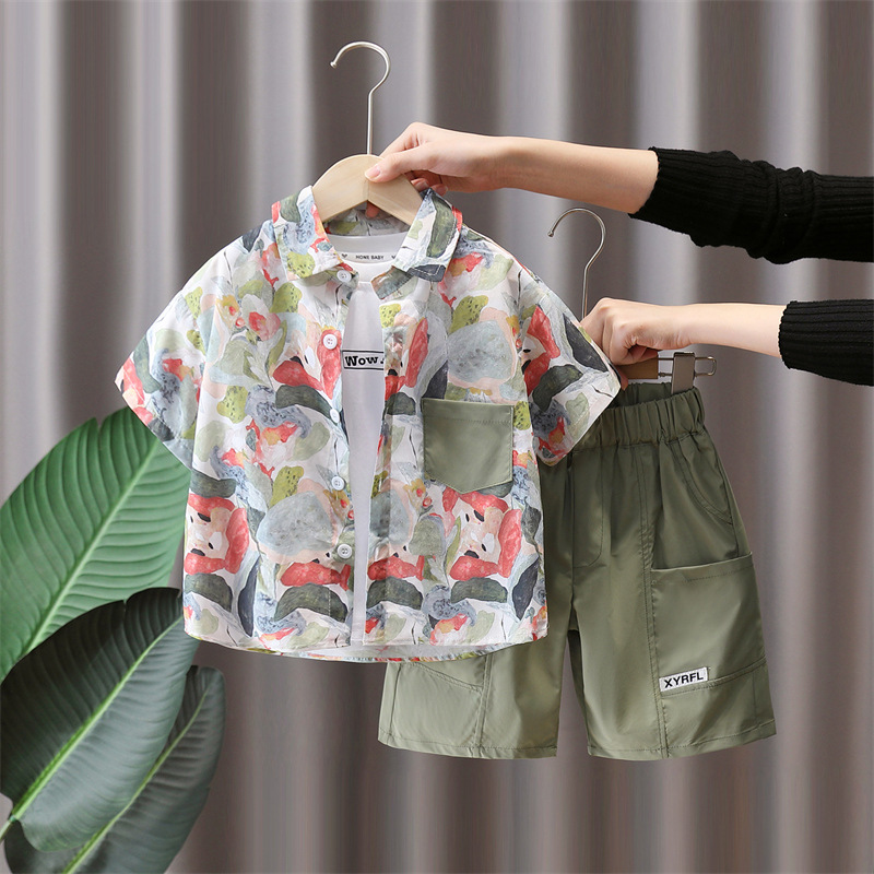 Conjunto de Camisa de Verano para Niños 7242, Estilo 2026, Ropa Delgada para Niños, Conjunto de Tres Piezas de Manga Corta para Bebés
