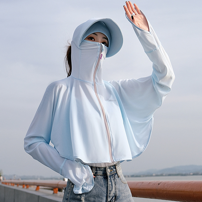 Sunscreen jacket with large women's brimmed hat, new summer lightweight coat, UV-protective, breathable, sun-protective clothing, sleeveless blouse, ice silk cardigan