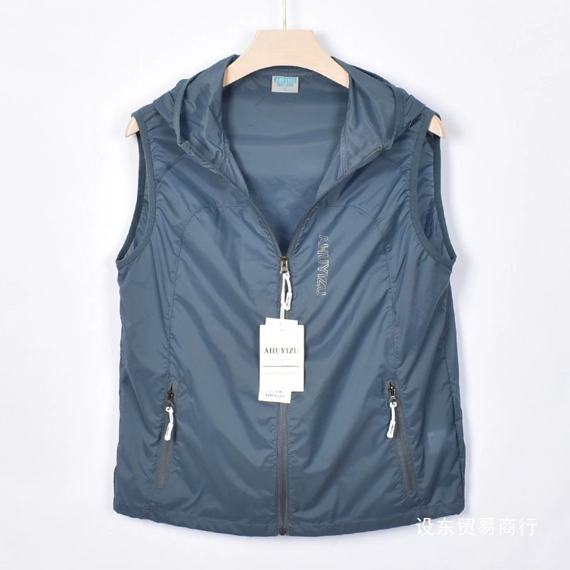 Летний новый мужской дышащий жилет быстросохнущий жилет с капюшоном защита от солнца кардиган для активного отдыха мода оптом