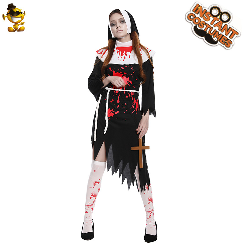 Halloween Ghost Festival adulto mujeres Bloody monja vestido de fiesta carnaval Cosplay ropa
