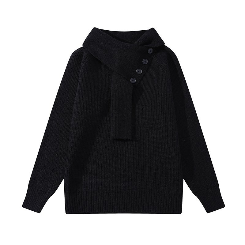 Wholesale foreign trade asymmetrical shawl collar loose knit sweater for men, long-sleeved, versatile for autumn, winter, and spring